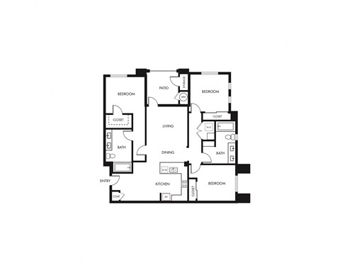 Floor plan for 3 beds, 2 baths, 1353 sqft